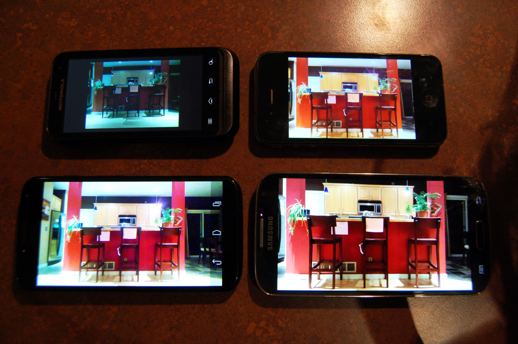 Clockwise from top left: Defy XT, iPhone4, Galaxy S4, Motorola X